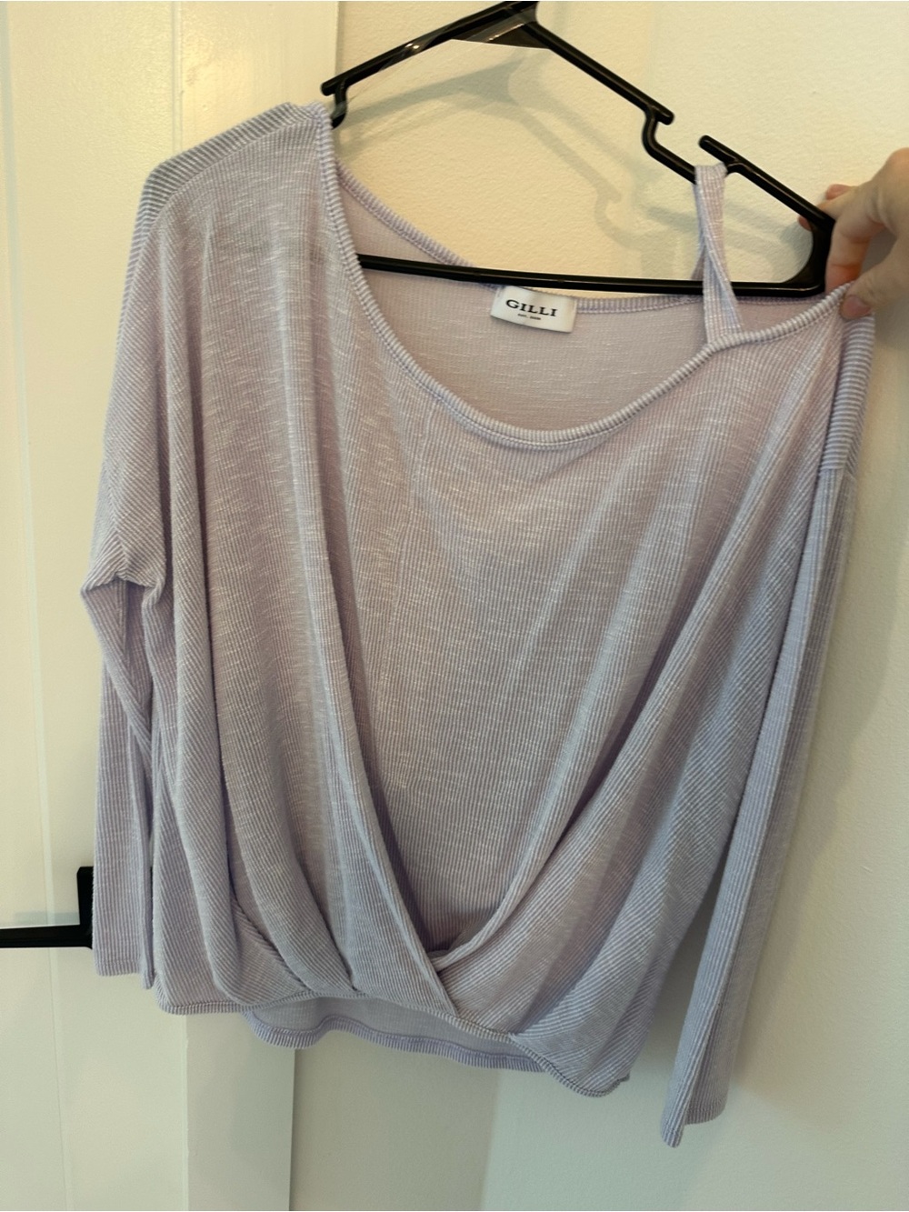 Gilli Light Lavender One Shoulder Ribbed Long-Sleeve Top